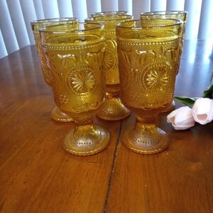 Vintage Amber Tiara Goblet Set - Elegant Glassware for Home Dining Set Of 6